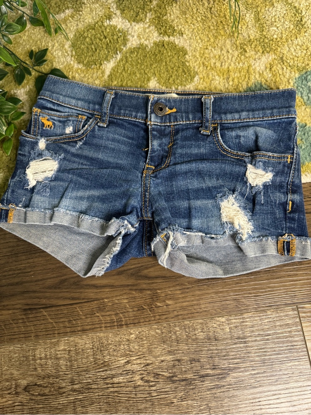 Abercrombie & Fitch Distressed Roll-Cuff Dark Blue Denim Girl’s Shorts